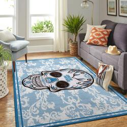 NFL Carolina Panthers Skull Flowers Style Living Room Area Rug Home Decor