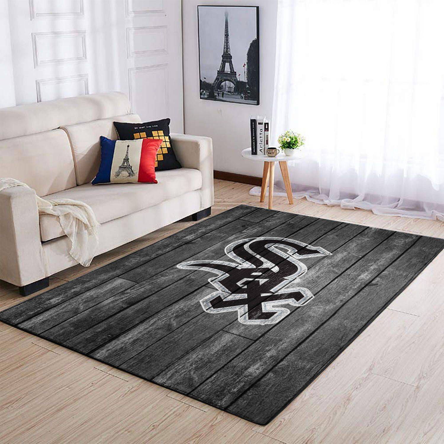 Chicago White Sox Mlb Team Logo Grey Area Rugs Wooden Style Living Room Carpet Sports Rug Regtangle Carpet Floor Decor Home Decor