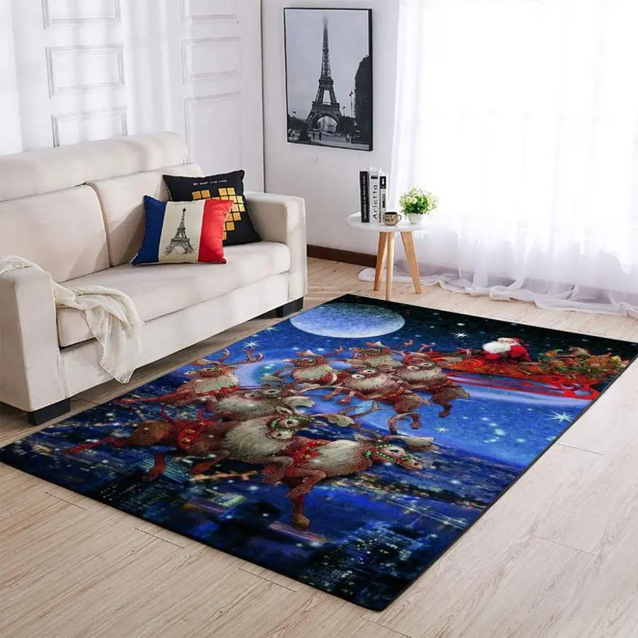 Christmas Santa Claus And Deer Sleighs Area Rug Living Room Rug Home Decor 19100312 Ofd