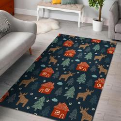 Christmas Tree Reindeer Pattern Print Area Rug Living Room Rug Home Decor