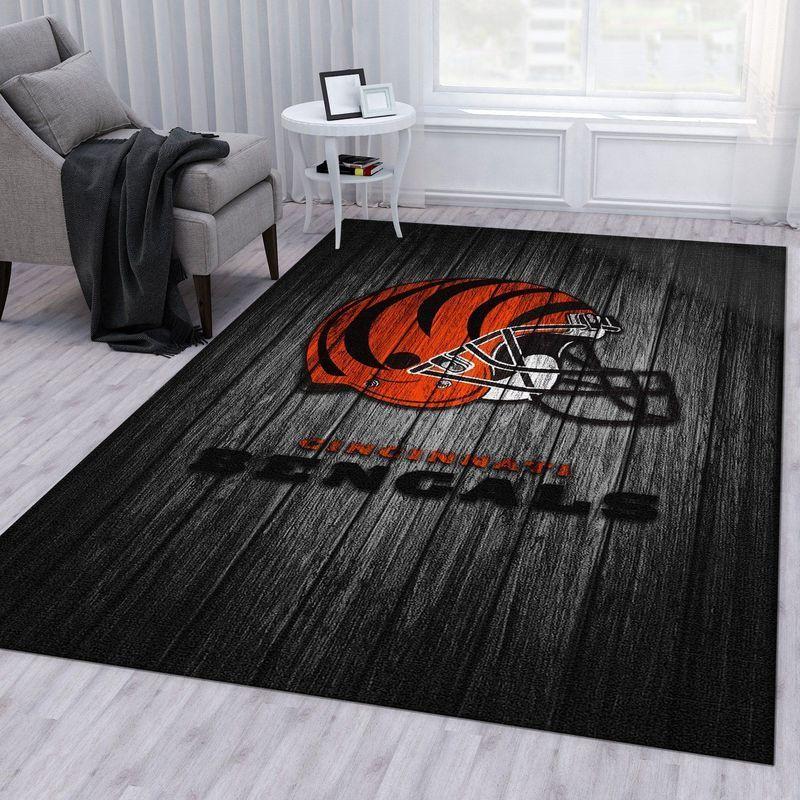 NFL Cincinnati Bengals Wooden Style Area Rug Living Room Carpet Home Rug