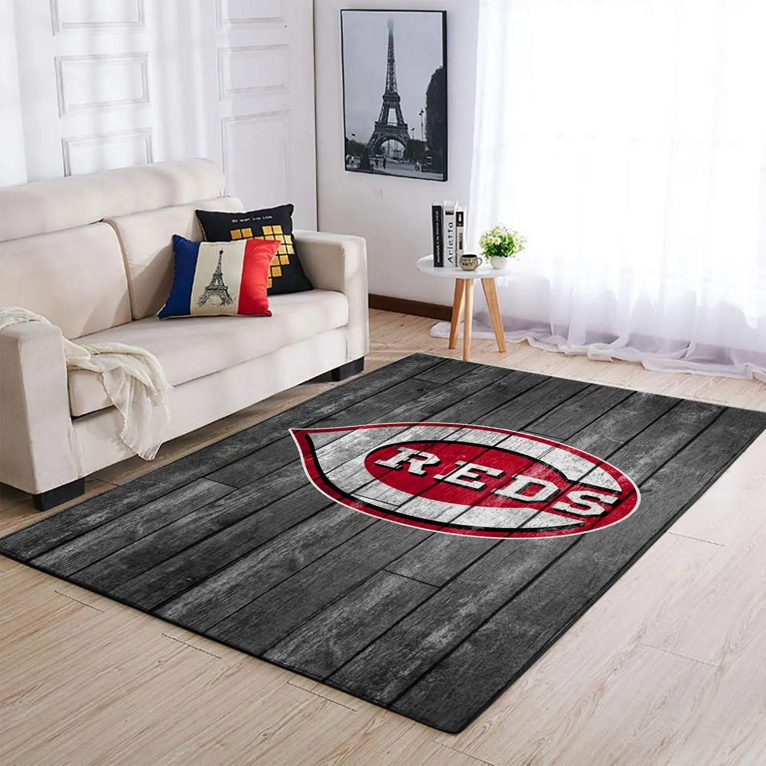 Cincinnati Reds Wooden Mlb Baseball Team Logo Carpet Living Room Rugs 1