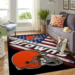 Cleveland Browns Nfl Area Rugs Team Logo American Flag Style Living Room Rug