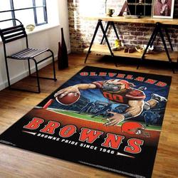 Cleveland Browns Rug Nfl Theme Football Collage Area Rug Sport Art Carpet Docor