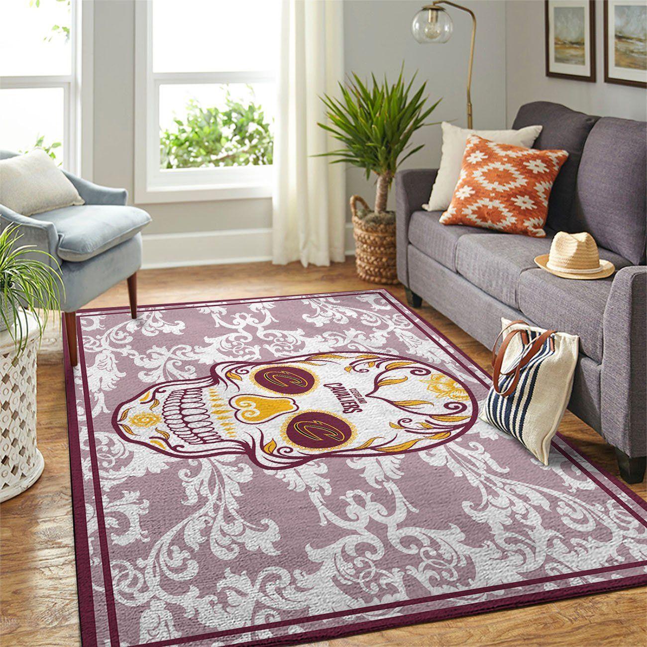 Cleveland Cavaliers Nba Skull Flower Style Living Room Rug Regtangle Carpet
