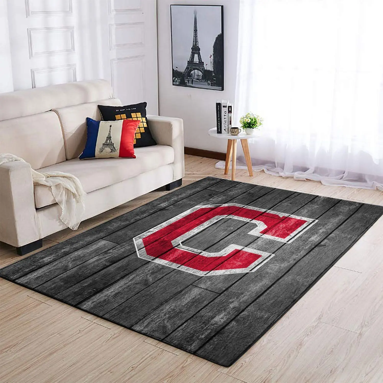 Cleveland Indians Mlb Team Logo Grey Area Rugs Wooden Style Living Room Carpet