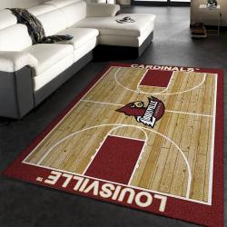 College Home Court Louisville Basketball Team Logo Area Rug Living Ro