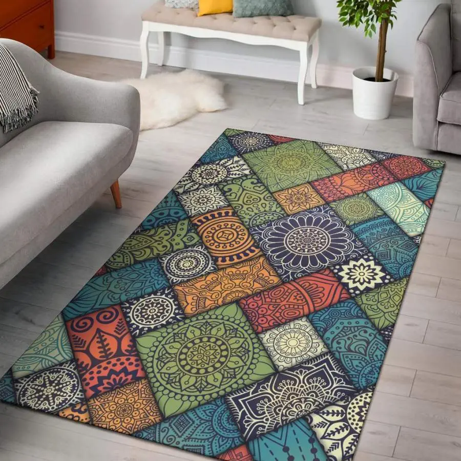 Colorful Mandala Pattern Area Rug Living Room Rug Home Decor Carpet