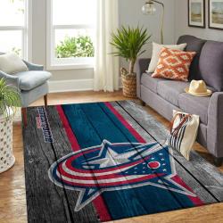 Columbus Blue Jackets Nhl Rugs Wooden Style Living Room Regtangle Carpet