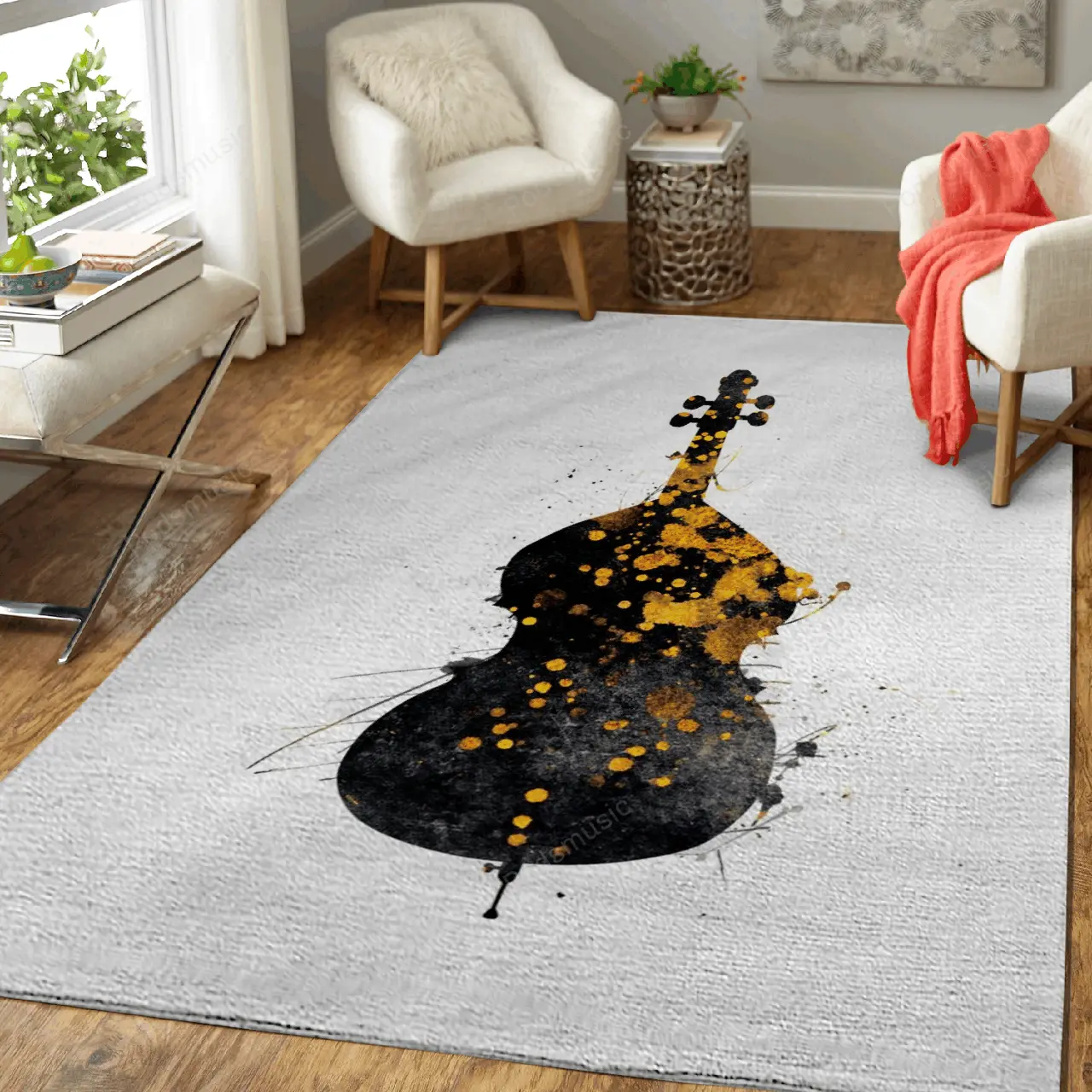 Contrabass Music Art Music Gold And Black Art For Fans Area Rug Living Room Carpet Rug Regtangle Carpet Floor Decor Home Decor