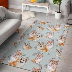 Corgi Gray Pastel Pattern Print Area Rug Living Room Rug Home Decor