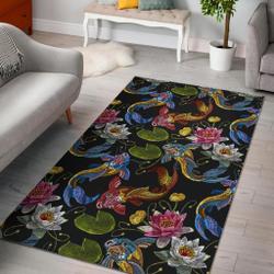 Crochet Koi Fish Lotus Pattern Print Area Rug Living Room Rug Home Decor