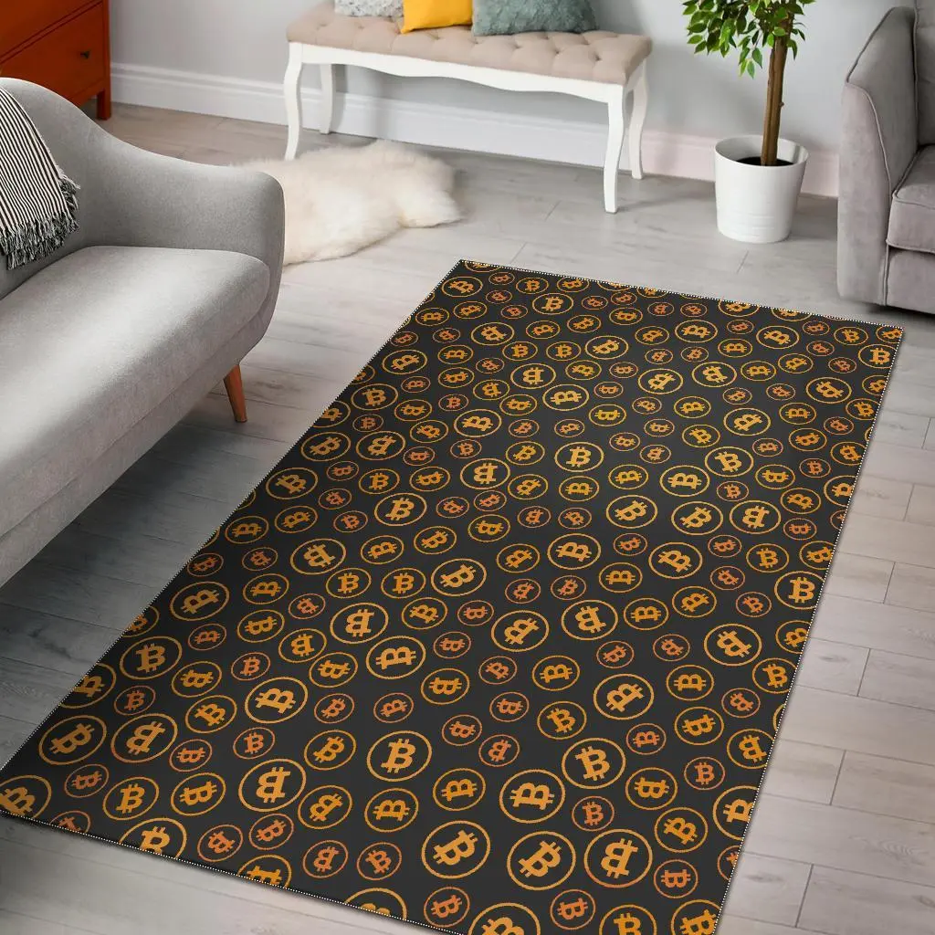 Cryptocurrency Bitcoin Print Pattern Area Rug Living Room Rug Home Decor
