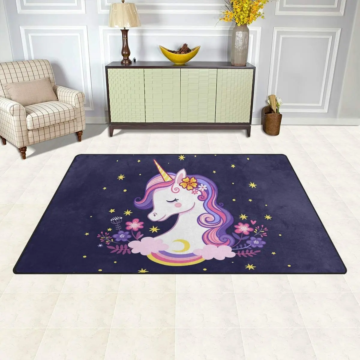 Cute Cartoon Purple Unicorn Dhcg1610042R Rug Living Room Rug Home Decor