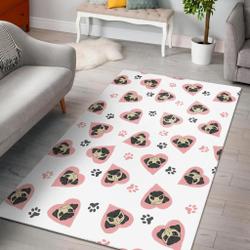 Cute Pugs Pink Heart Paw Pattern Dhcdhc Dt1910 Rug Living Room Rug Home Decor
