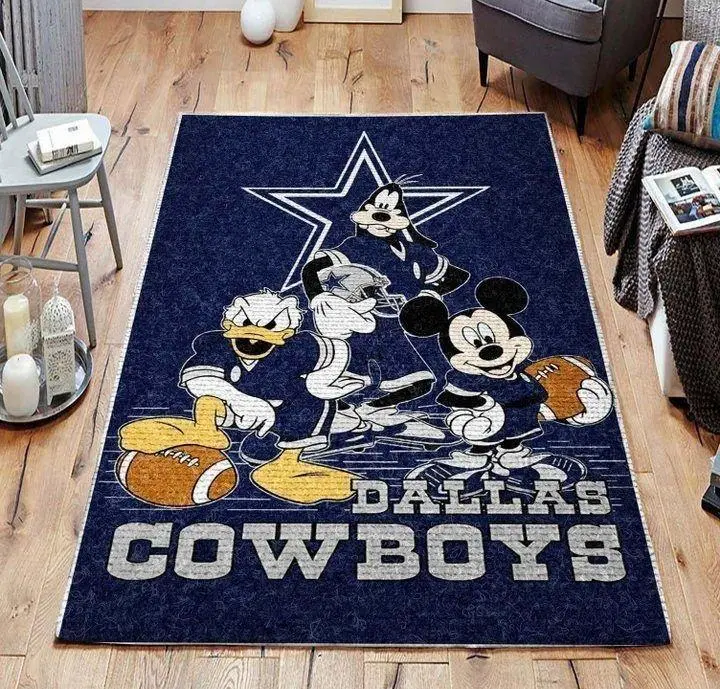NFL Dallas Cowboys With Disney Mickey Donald Goofy Area Rug B130808