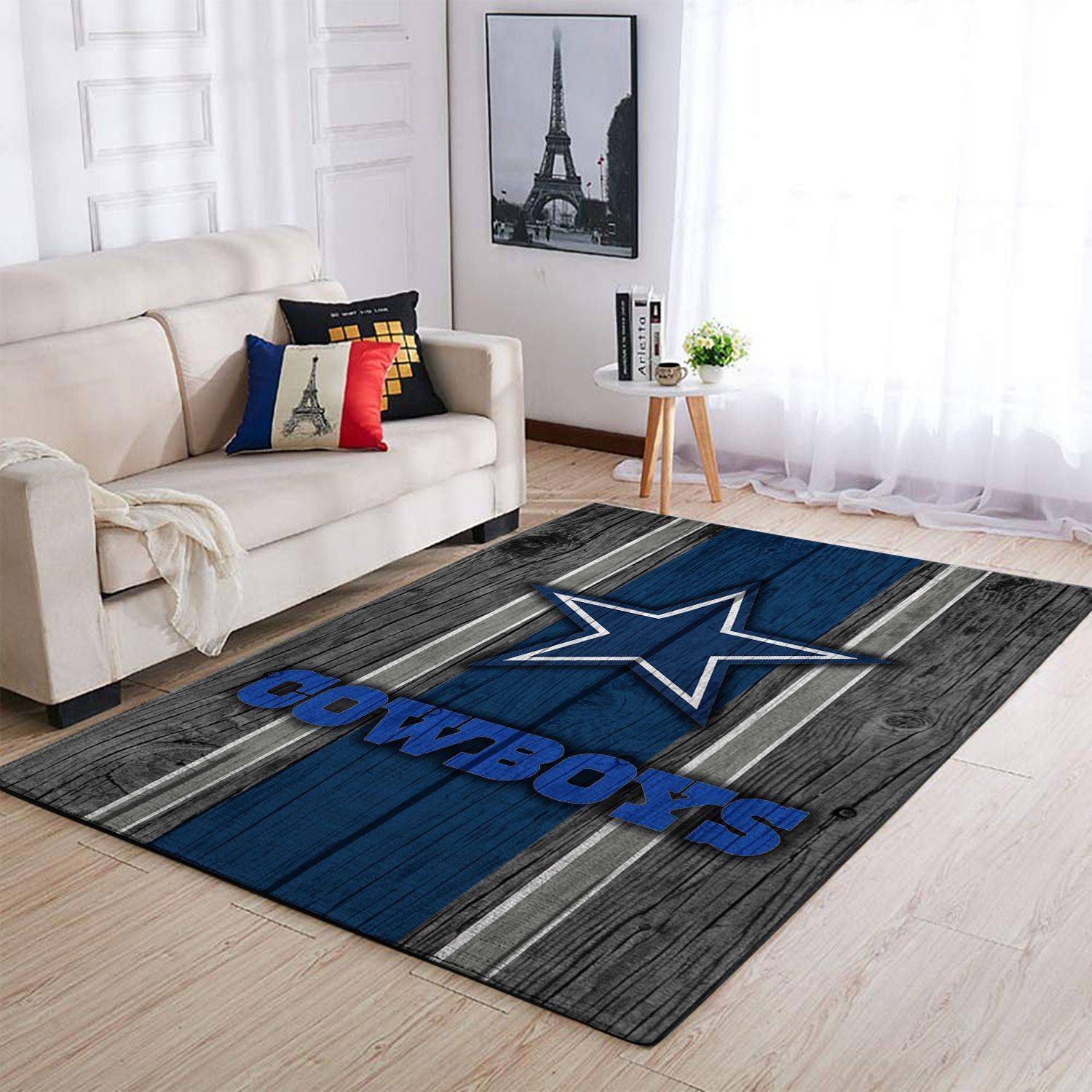 NFL Dallas Cowboys Team Logo Grey Area Rugs Wooden Style Living Room Carpet