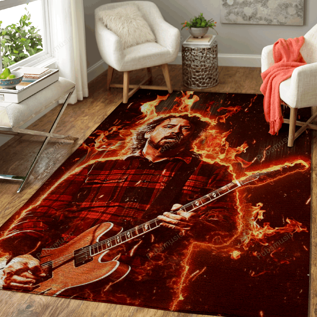 Dave Grohl On Fire Burning Music Art For Fans Area Rug Living Room Carpet Rug Regtangle Carpet Floor Decor Home Decor