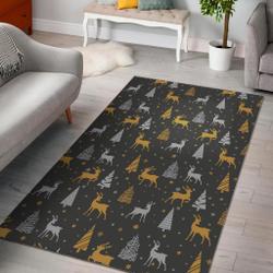 Deer Christmas Tree Pattern Print Area Rug Living Room Rug Home Decor