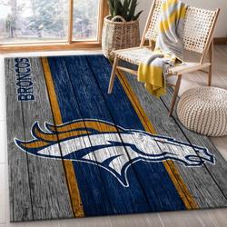 Denver Broncos Wooden Style Area Rug Nfl Football Carpet Living Room Rugs