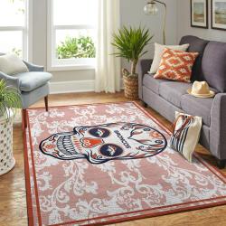 Denver Broncos Nfl Area Rugs Skull Flower Style Living Room Carpet Sports Rug