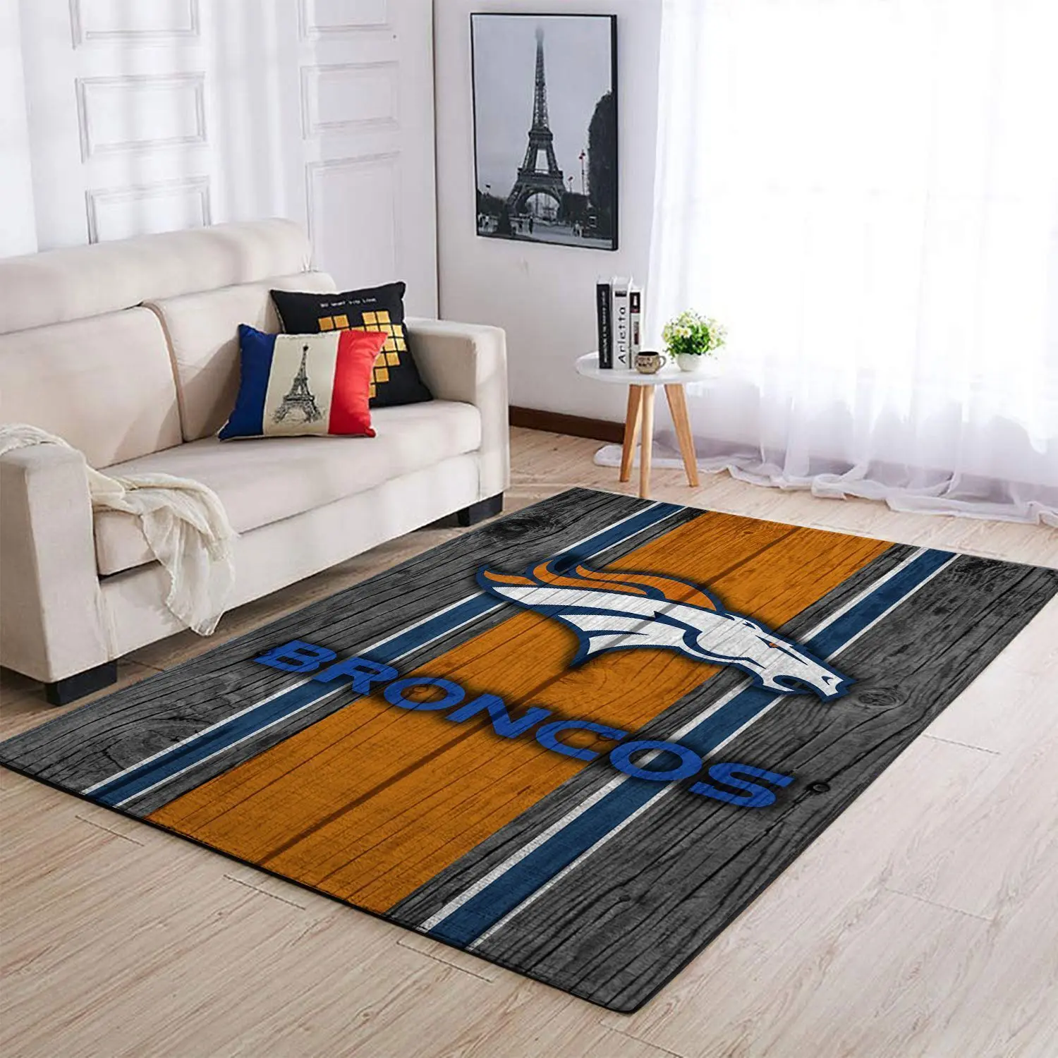Denver Broncos Nfl Team Logo Area Rugs Wooden Style Living Room Sports Rug