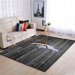 Denver Broncos Nfl Team Logo Grey Area Rugs Wooden Style Living Room Sports Rug