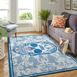 Detroit Lions Nfl Skull Flower Style Living Room Sports Rug Regtangle Carpet