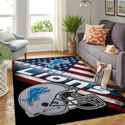 Detroit Lions Nfl American Flag Style Living Room Sports Rug Regtangle Carpet