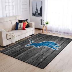 Detroit Lions Nfl Grey Wooden Style Living Room Sports Rug Regtangle Carpet
