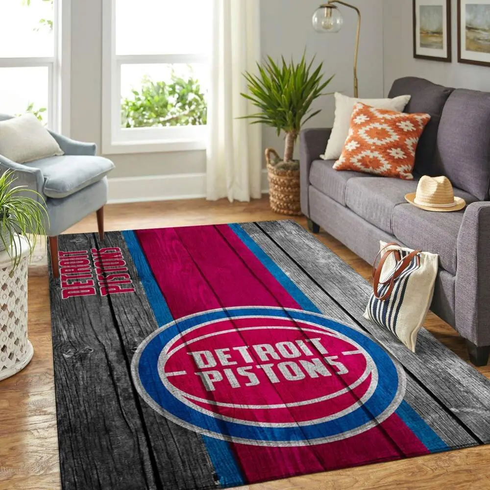 Detroit Pistons Nba Wooden Style Living Room Carpet Sports Rug Regtangle Carpet