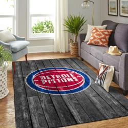 Detroit Pistons Nba Grey Wooden Style Living Room Carpet Rug Regtangle Carpet
