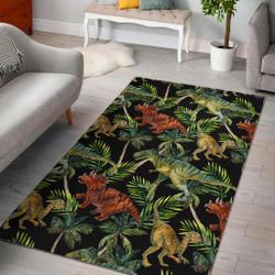 Dino Dinosaur Palm Leaf Pattern Print Area Rug Living Room Rug Home Decor