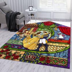 Disney Beauty And The Beast Stained Glass Area Rug Living Room Decor