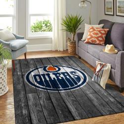 Edmonton Oilers Nhl Grey Area Rugs Wooden Style Living Room Regtangle Carpet