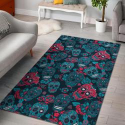 Floral Rose Sugar Skull Skeleton Girly Pattern Print Area Rug Living Room Rug Home Decor
