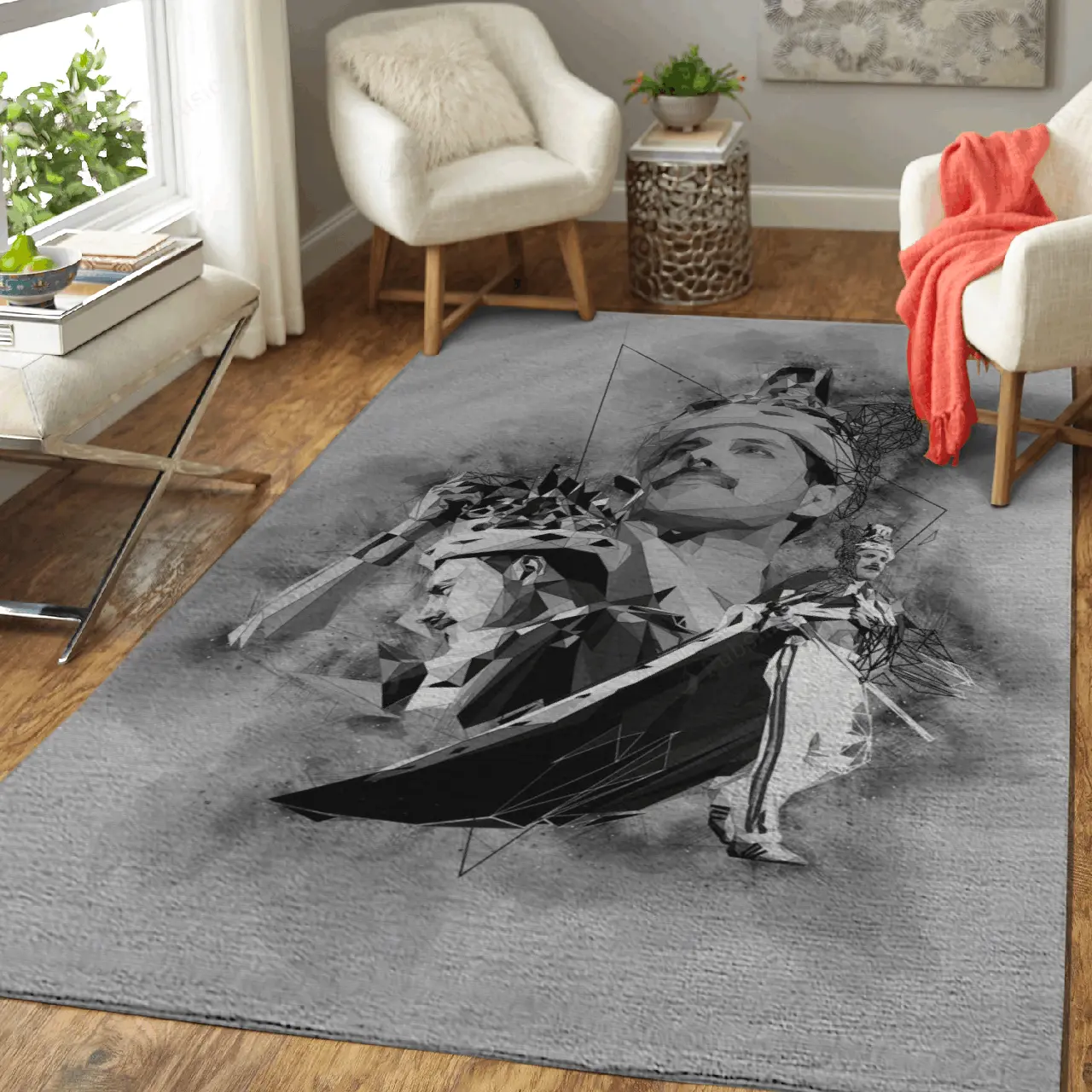 Freddie Mercuri Lowpolyart Music Monochrome Art For Fans Area Rug Living Room Carpet Rug Regtangle Carpet Floor Decor Home Decor