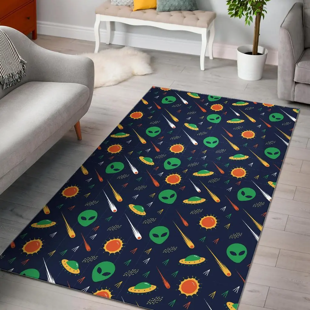 Galaxy Comet Alien Ufo Pattern Print Area Rug Living Room Rug Home Decor