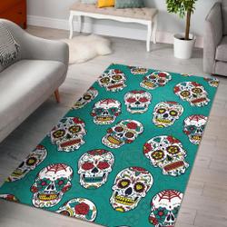 Girly Floral Rose Sugar Skull Skeleton Pattern Print Area Rug Living Room Rug Home Decor