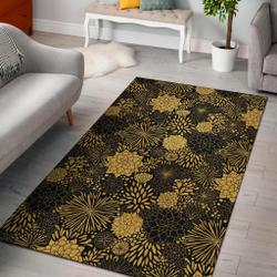 Gold Glitter Floral Pattern Print Area Rug Living Room Rug Home Decor