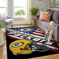 Green Bay Packers Nfl American Flag Style Living Room Rug Regtangle Carpet