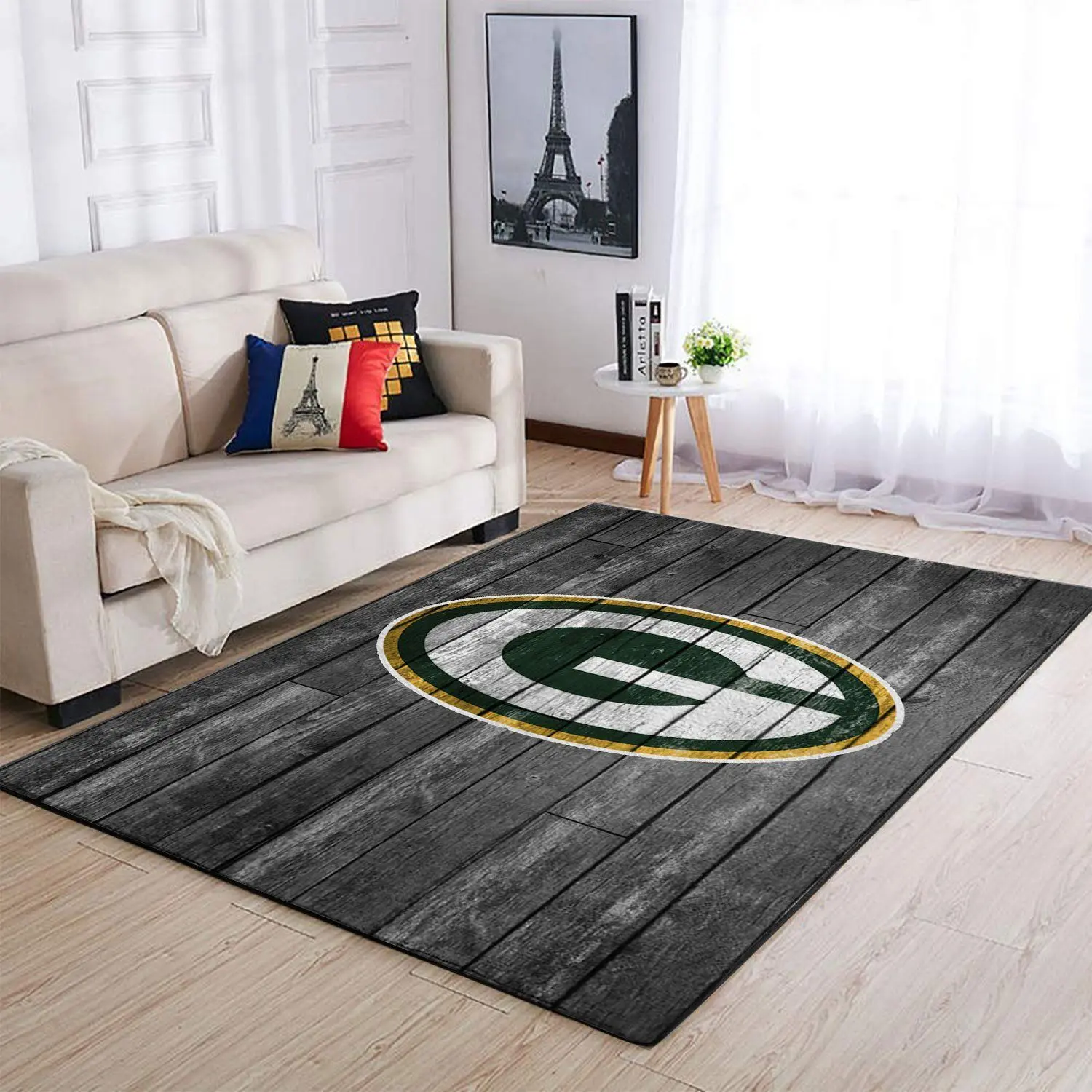 Green Bay Packers Nfl Team Logo Grey Area Rugs Wooden Style Living Room Carpet