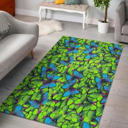 Green Blue Butterfly Pattern Print Area Rug Living Room Rug Home Decor