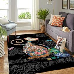 Happy Flowered Cat Area Rug Hfc190827 Ofd Area Rug Living Room Carpet Rug Regtangle Carpet Floor Decor Home Decor