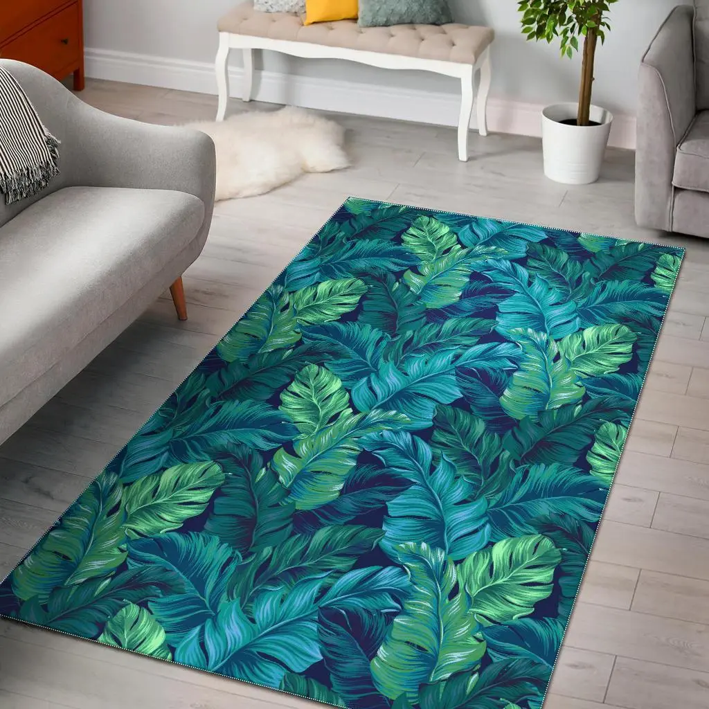 Hawaiian Tropical Palm Leaves Pattern Print Area Rug Living Room Rug Home Decor