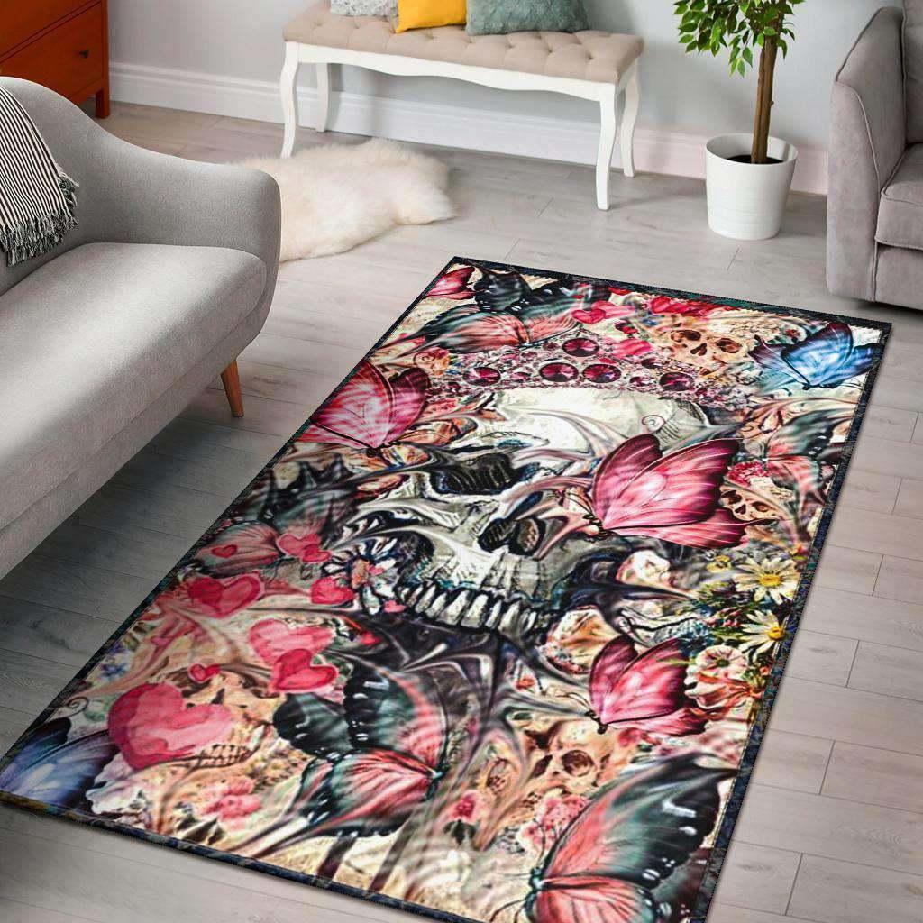 Heart Skull Nice Gift Area Rug Living Room Rug Home Decor