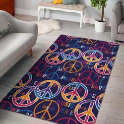 Hippie Music Van Peace Sign Pattern Print Area Rug Living Room Rug Home Decor