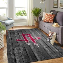 Houston Rockets Nba Grey Wooden Style Living Room Rug Regtangle Carpet