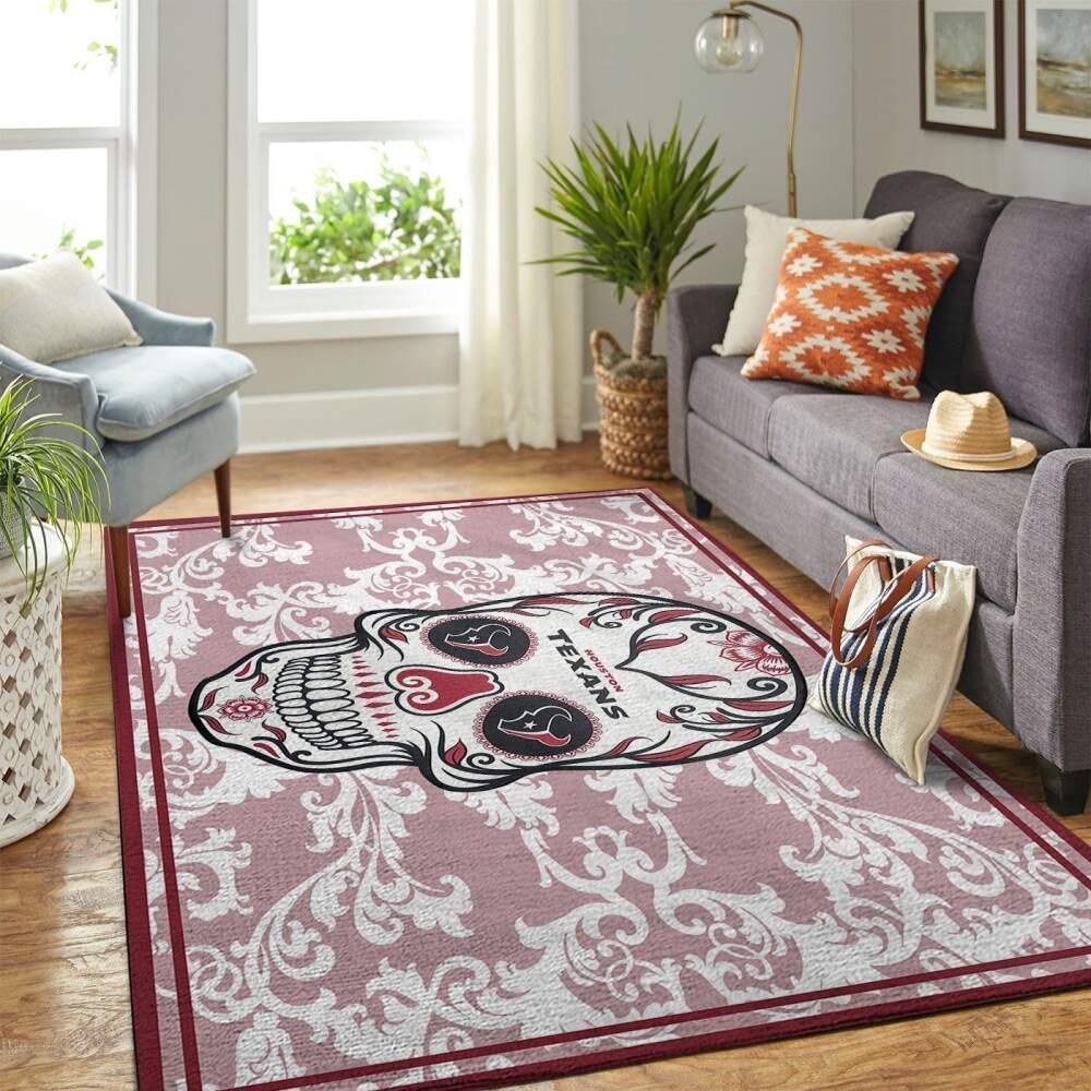 Houston Texans Nfl Skull Flower Style Living Room Sports Rug Regtangle Carpet
