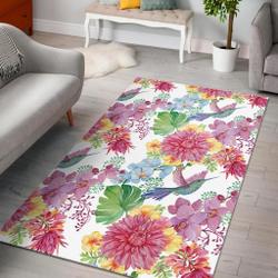 Hummingbird White Floral Drawing Area Rug Living Room Rug Home Decor